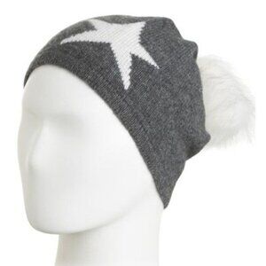 HANNAH ROSE Cashmere Star Intarsia Hat With Faux Fur Pom Size One Size